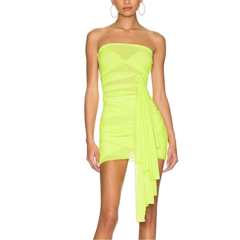 Kim Shui Neon Green Yellow Mesh Tie Skirt